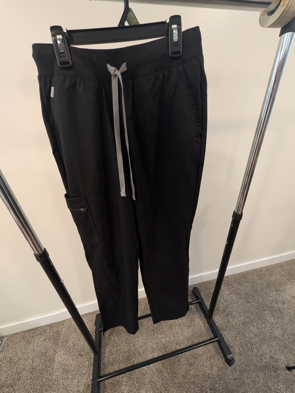 Hanes Women’s Black Straight Leg Scrubs Pants with Gray Drawstring